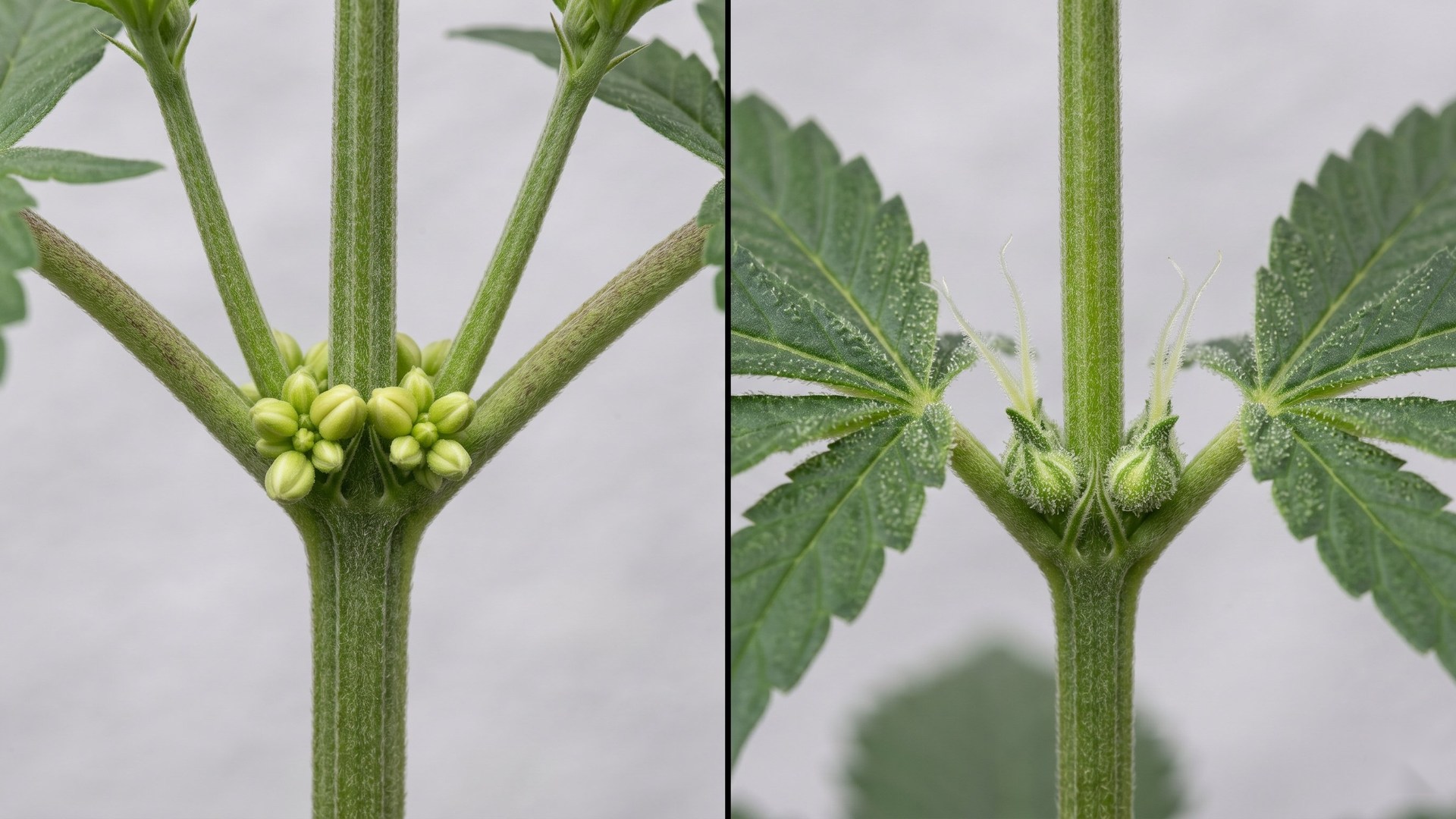 An image showing a male and female cannabis plant side by side.
