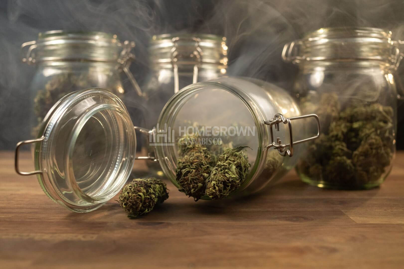 Cannabis buds in a mason jar