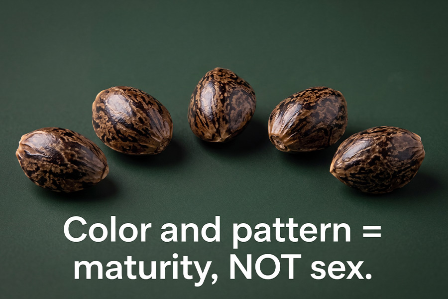 Close-up of mature cannabis seeds highlighting that sex cannot be identified before germination based on appearance alone.