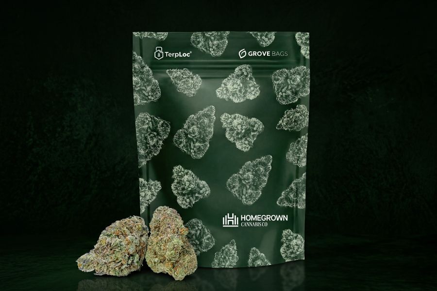 Marijuana buds sealed in a vacuum bag to help protect freshness during storage.